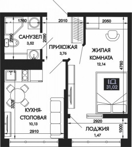 1 к.кв. - 31,02 кв.м.