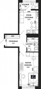 1 к.кв. - 38,23 кв.м.