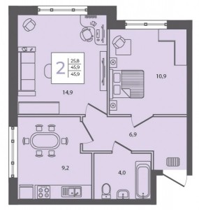 2 к.кв. - 45,9 кв.м.