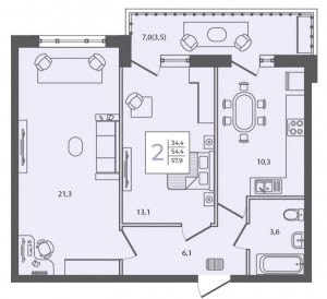 2 к.кв. - 57,9 кв.м.