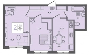 2 к.кв. - 50,1 кв.м.