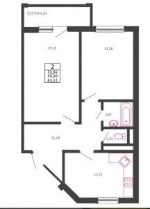 2-комнатная квартира, 62 кв. м