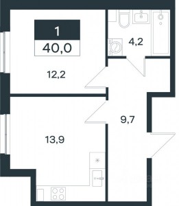 1 к.кв. - 40 кв.м.