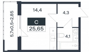 СТУДИЯ 25,65 кв.м.