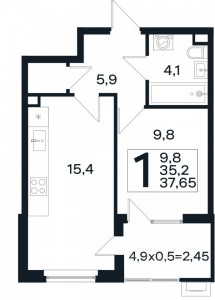 1 к.кв. - 37,65 кв.м.