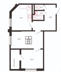 2-комнатная квартира, 50,4 кв. м