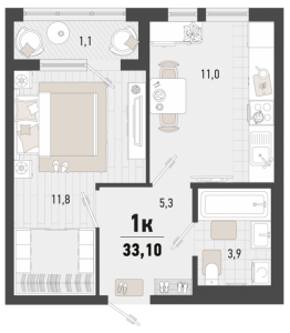 1 к.кв. 33,10 кв.м.