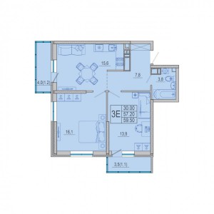 3-комнатная квартира, 59,5 кв. м