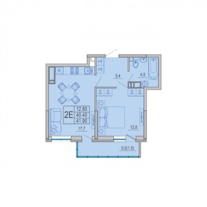 2-комнатная квартира  41,9 кв. м