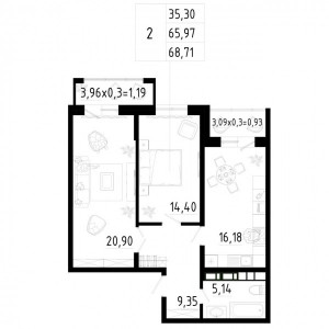 2 к.кв. - 68,71 кв.м.