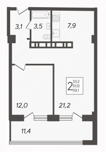 2 к.кв. - 59,1 кв.м.