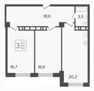 3 к.кв. - 75,6 кв.м.