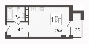 Студия - 26,9 кв.м.