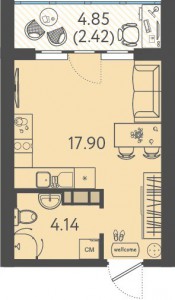Студия - 24,46 кв.м.